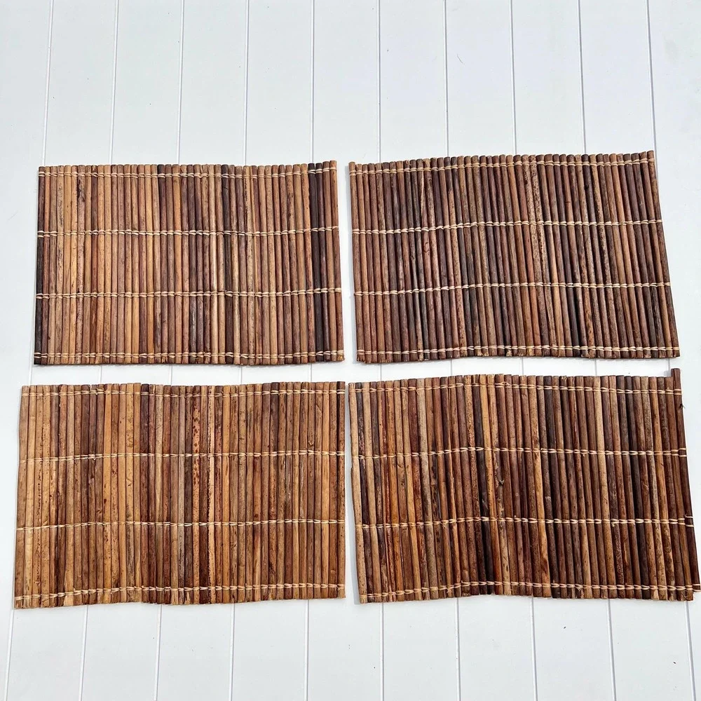 Vintage Natural Bamboo Placemats | Set of 4 | Table Decor